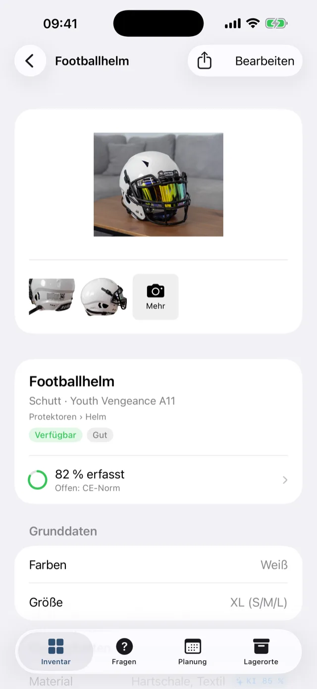 Die Detailansicht eines Stücks mit Attributen und Herkunftskennzeichen