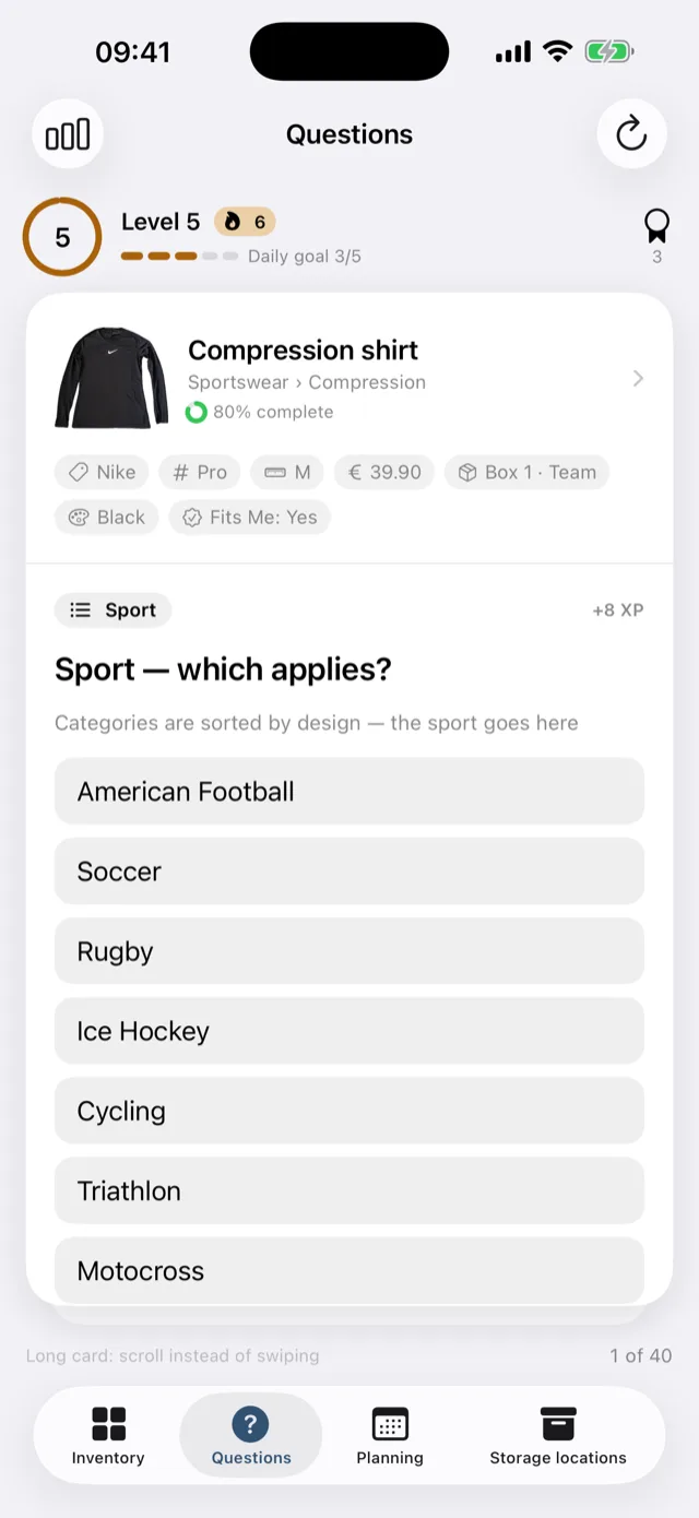 The question catalogue with an open question about size